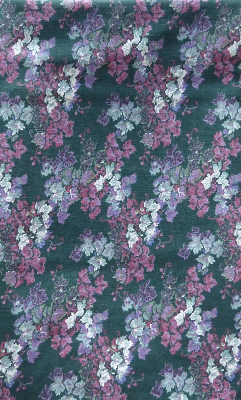 Vintage Maroon Green Flowers 2 1/3 Yard Piece Cotton Fabric 44 inches wide